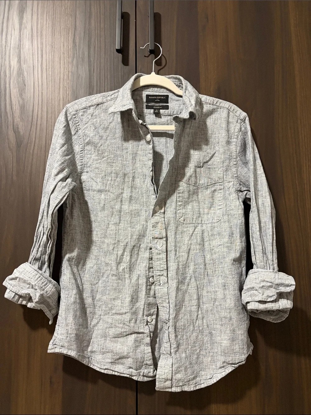 Banana Republic Light Gray Linen-Blend Casual Button-Down Shirt